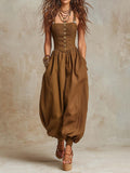 Bohemian  Cotton-Linen Corset Balloon-Leg Jumpsuit