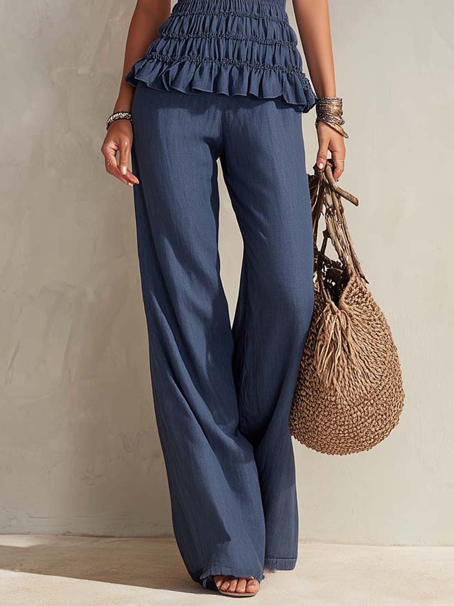Bohemian Ruffle Smocked Tencel Camisole & Wide-Leg Pants Set