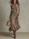 Retro Slim-fit Ribbed Top & Leopard Print Ruched Asymmetric Skirt Set