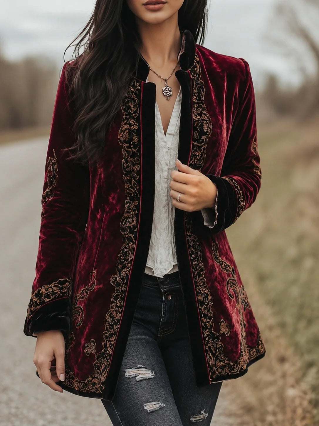 Women's Vintage Paisley Long Sleeves Velvet Jacket