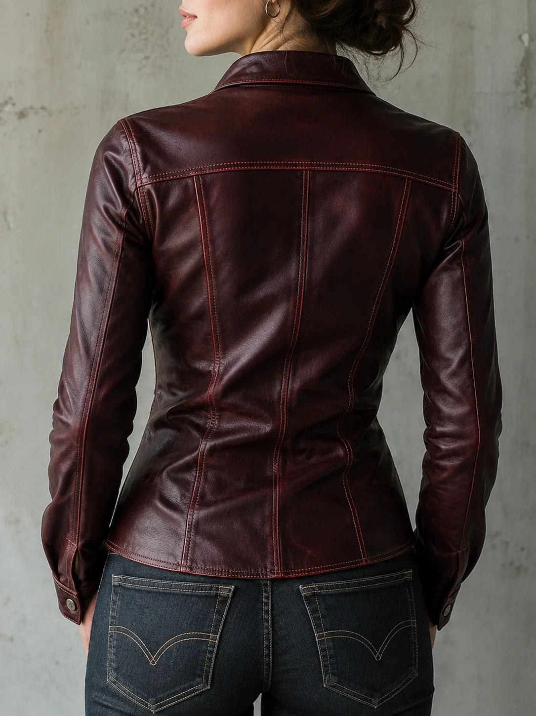 Burgundy Eco Leather Western-Fit Shirt Jacket
