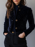 (clearance)Chic Velvet Diamond-quilted Padded Short Jacket