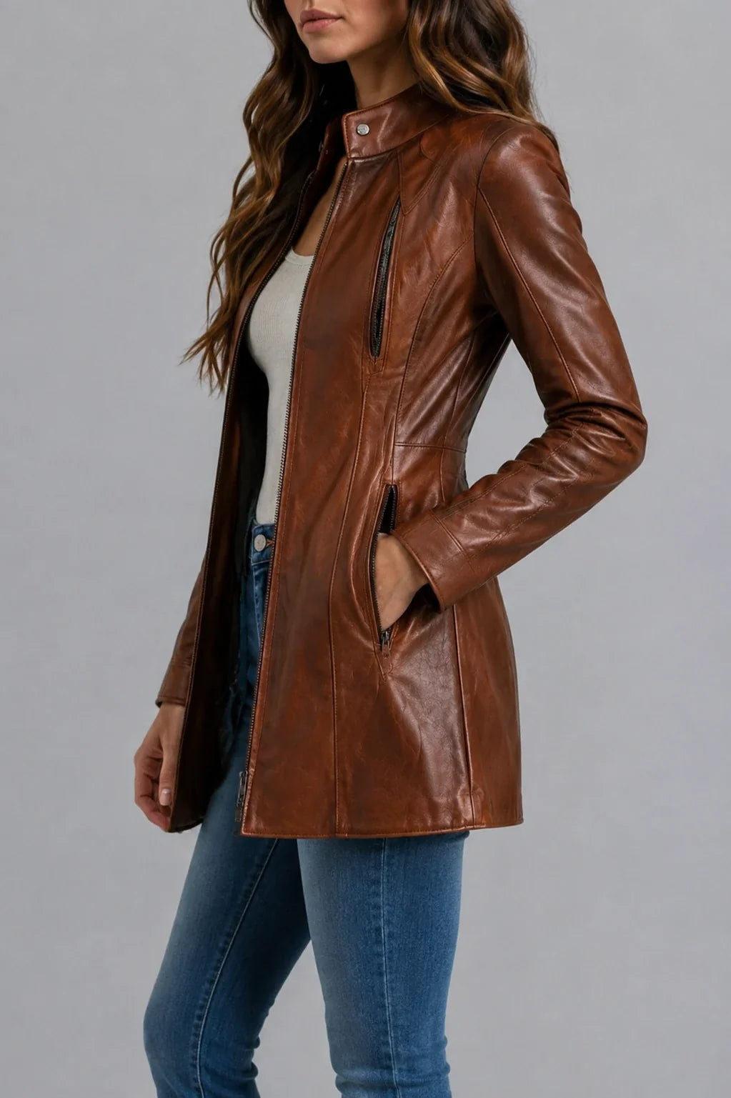 Women's Stand Collar Vintage Faux Leather Jacket