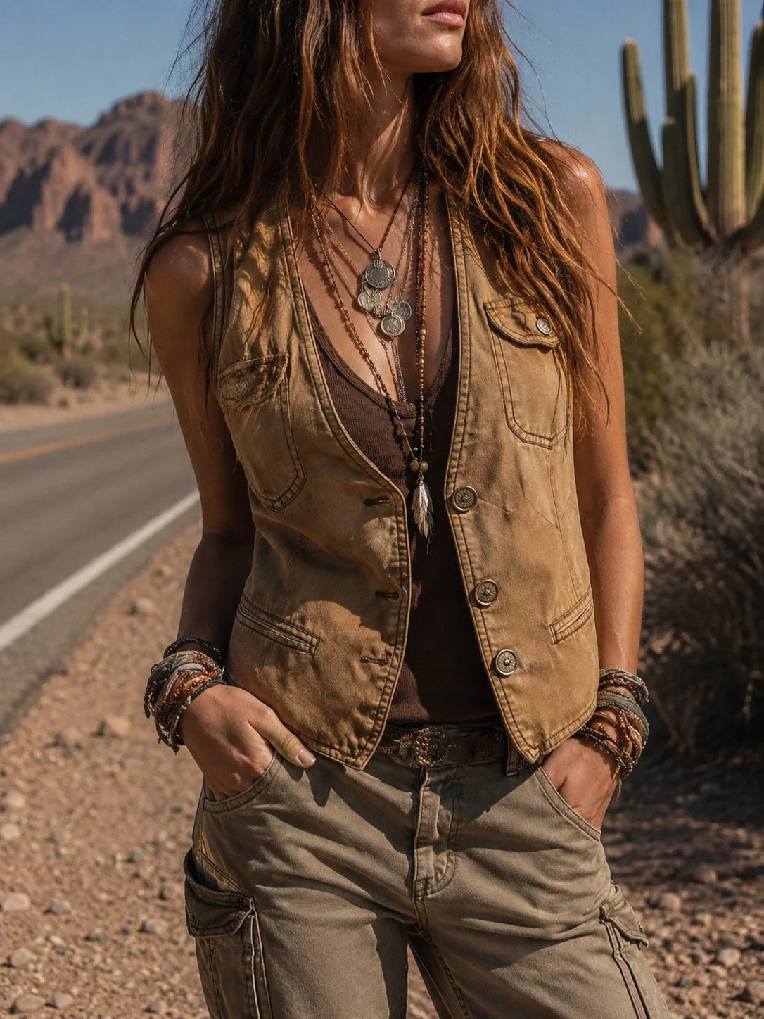 Vintage Washed Pocket Denim Vest