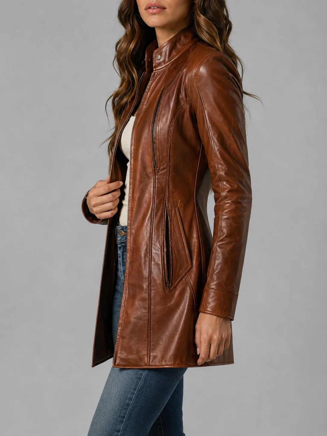 Women's Stand Collar Vintage Faux Leather Jacket