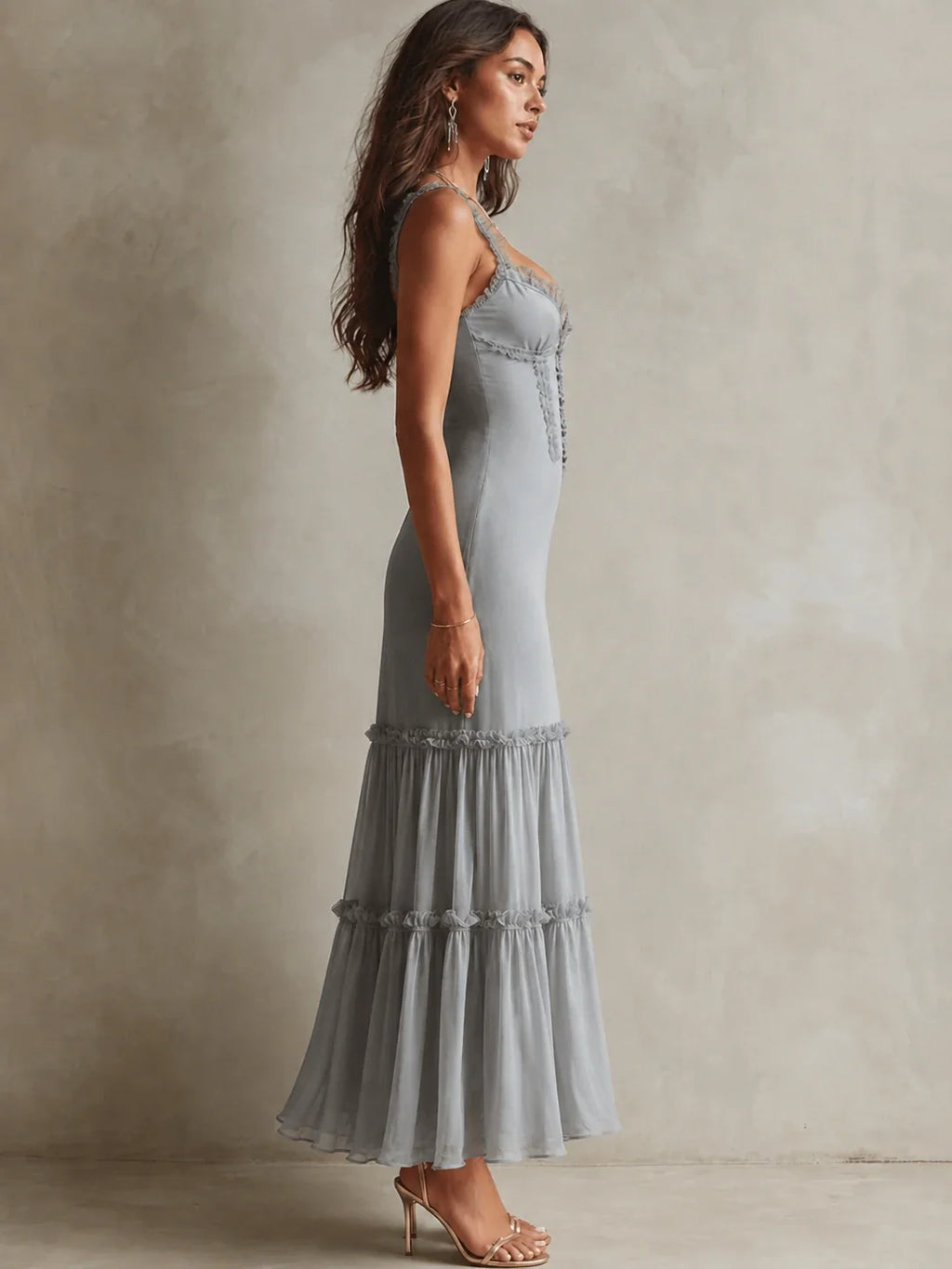 Bohemian Romantic Lace Trim Corset Chiffon Midi Dress