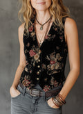Floral Velvet Button-Up Vest