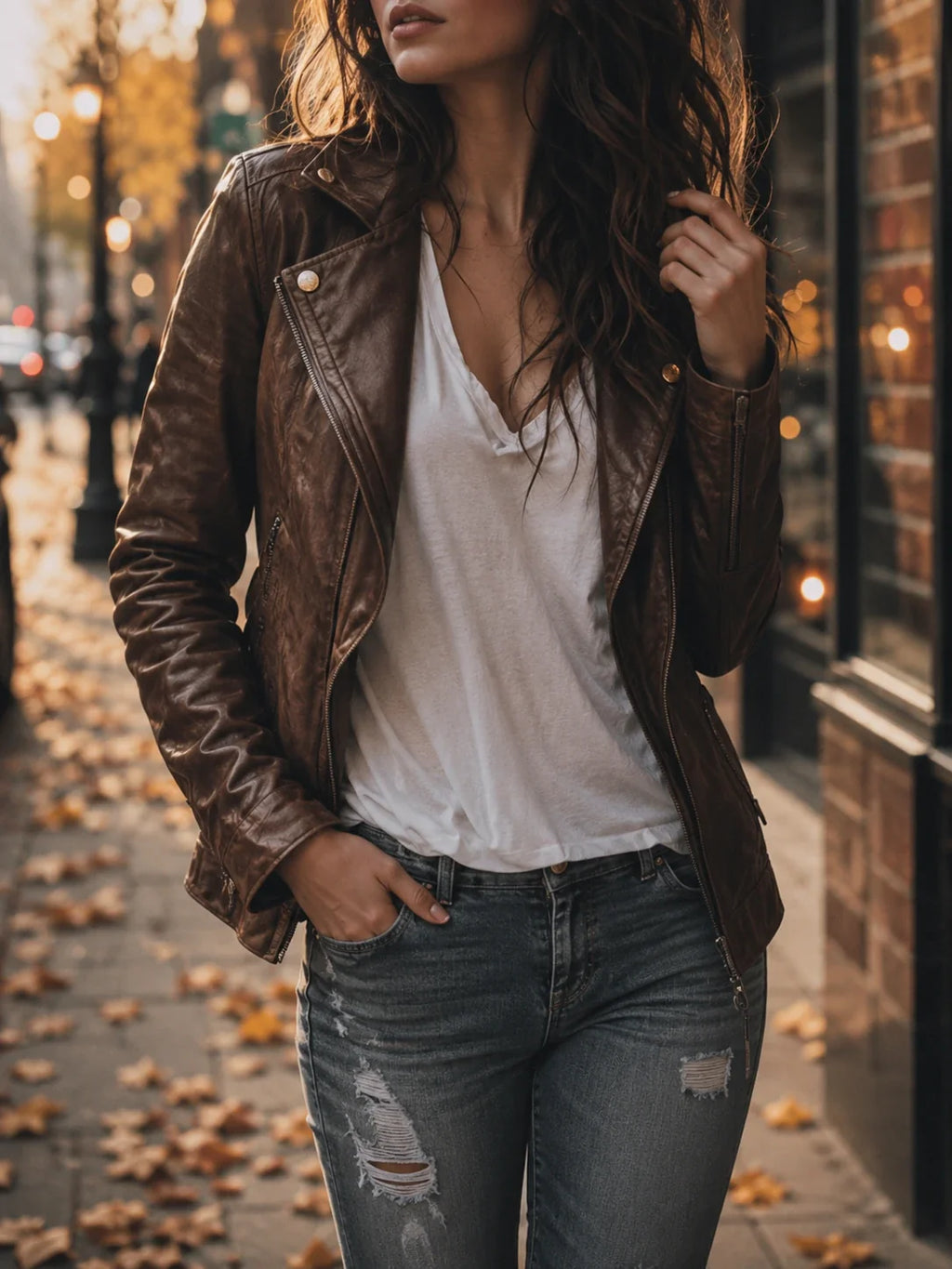 Women's Lapel Vintage Faux Leather Jacket