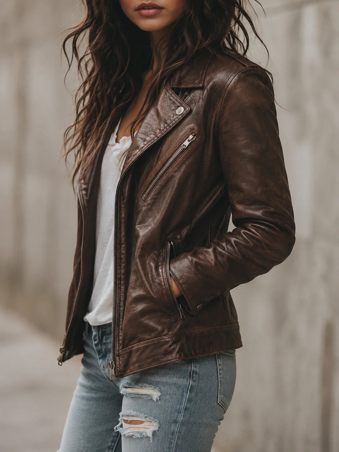 Women's Lapel Vintage Faux Leather Jacket