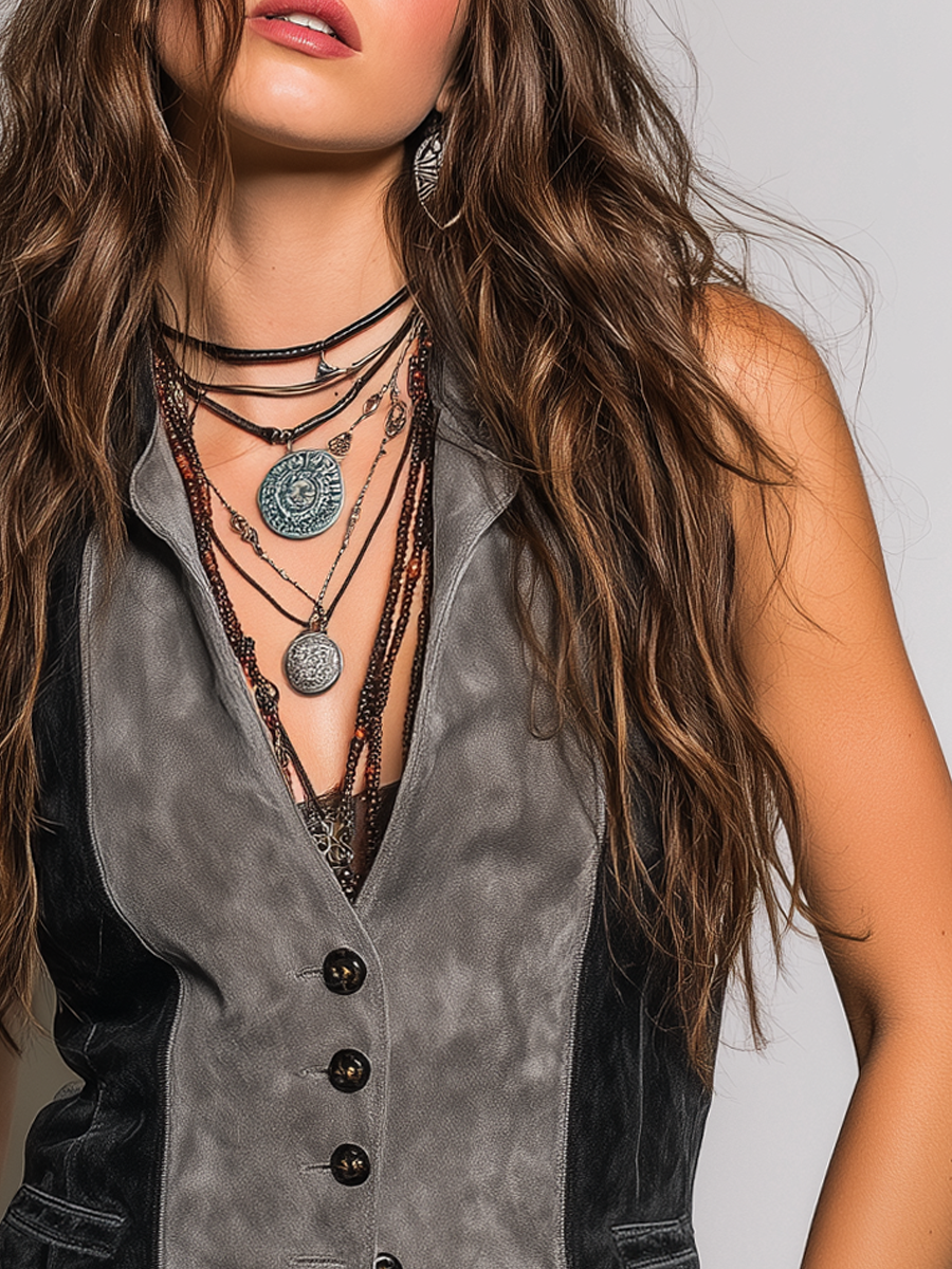 Vintage Contrast Color Suede Vest