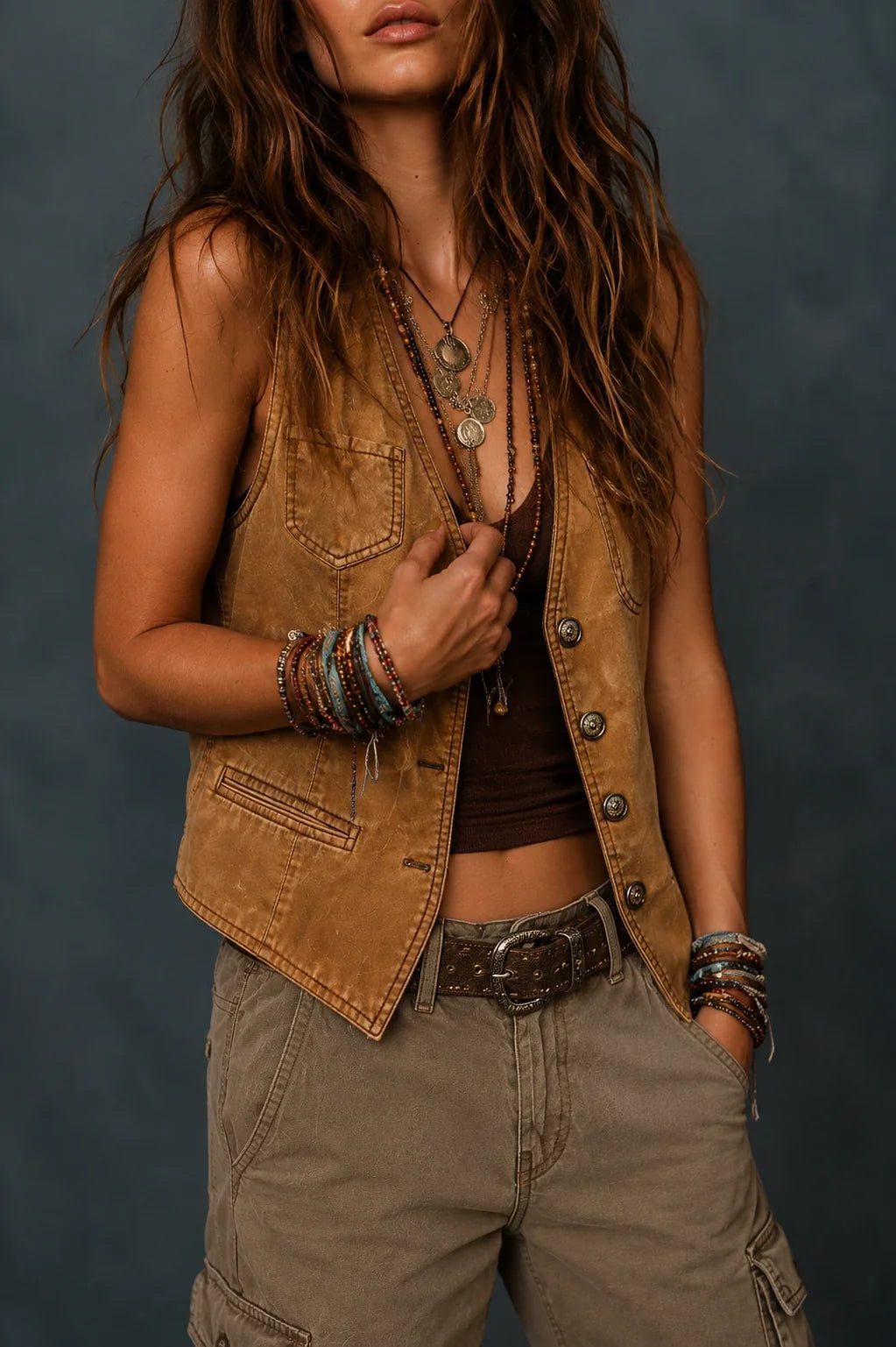 Vintage Washed Pocket Denim Vest